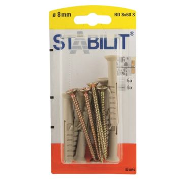 Múrtappar 8x60 mm Stabilit 6stk með skrúfum