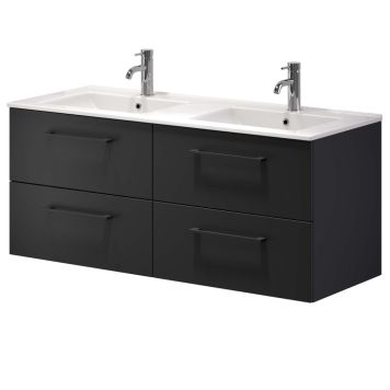 Baðinnrétting tvöföld handlaug 120 cm Camden svört