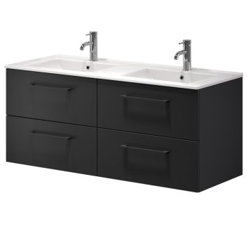 Baðinnrétting tvöföld handlaug 120 cm Camden matt svört