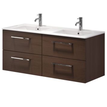 Baðinnrétting tvöföld handlaug 120 cm Camden hnota