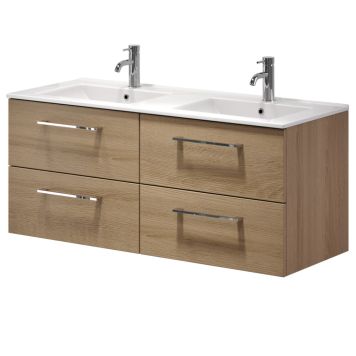 Baðinnrétting tvöföld handlaug 120 cm Camden eik