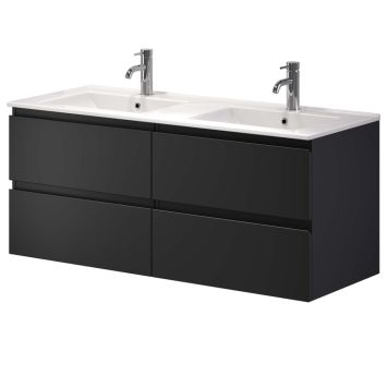 Baðinnrétting tvöföld handlaug 120 cm Camden Integrated svört