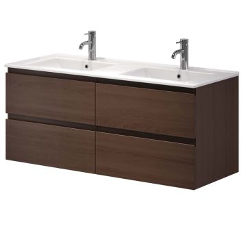 Baðinnrétting tvöföld handlaug 120 cm Camden Integrated hnota