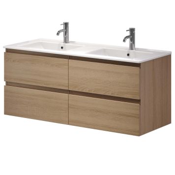 Baðinnrétting tvöföld handlaug 120 cm Camden Integrated eik