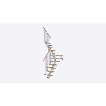 Stigi 1/4 hringur 11 þrep 61 cm 222-270 cm Dublin Classic III eik/grár