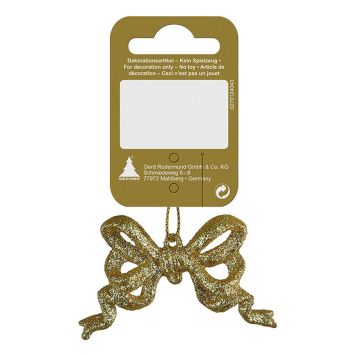 Jólatrésskraut slaufa 7x4 cm gulllituð með glimmeri