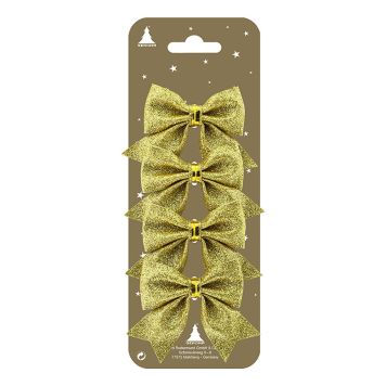 Jólaskraut slaufur 6,5x6,5 cm 4 stk gulllitaðar