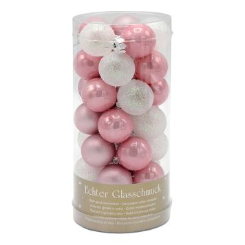 Jólakúlur gler Ø2,5 cm bleikar og hvítar 35 stk