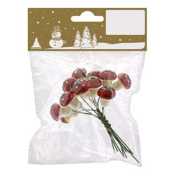 Sveppir á vír 2 cm rauðir og hvítir