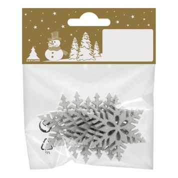 Snjókorn úr tré með glimmeri 5 cm 6 stk hvítt