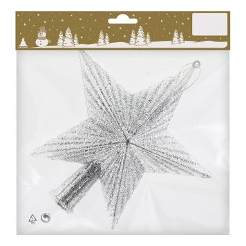 Jólatréstoppur stjarna 19 cm silfurlituð