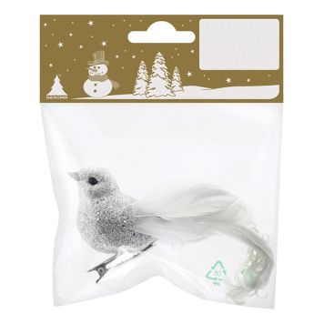 Jólatrésskraut fugl 12 cm silfurlitaður