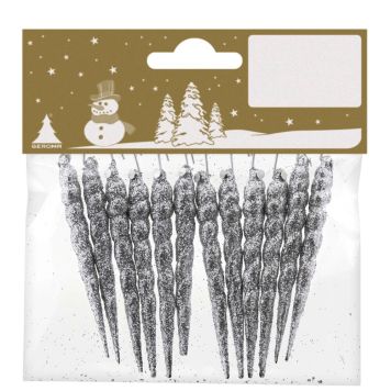 Jólatrésskraut grýlukerti 6 cm 12 stk silfurlituð með glimmeri