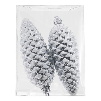 Jólatrésskraut könglar plast 11 cm silfur 2 stk