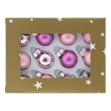 Jólakúlur gler Ø2 cm bleikar og fjólubláar 12 stk