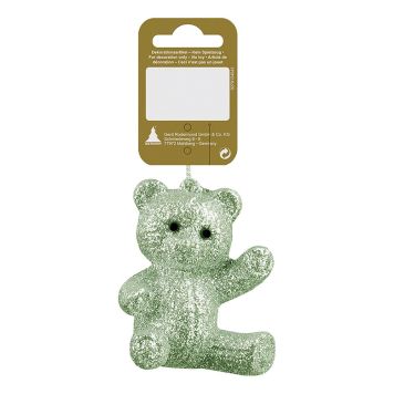 Jólatrésskraut bangsi plast 7 cm grænn með glimmer