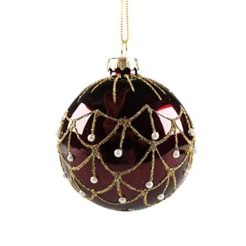 Jólakúla Ø8 cm gler dökkrauð með mynnstri Gamle Apotek 