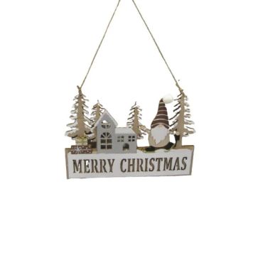 Jólaskraut Merry Christmas úr tré 16x22 cm