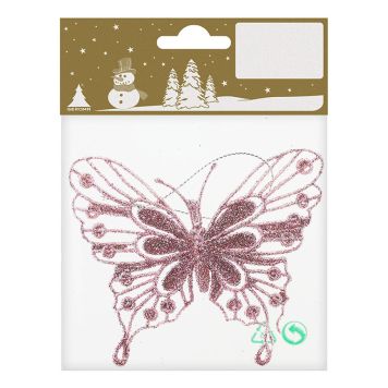 Jólatrésskraut fiðrildi 11x9 cm bleikt
