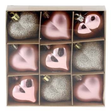 Jólatrésskraut hjörtu 4,5 cm 9 stk bleik