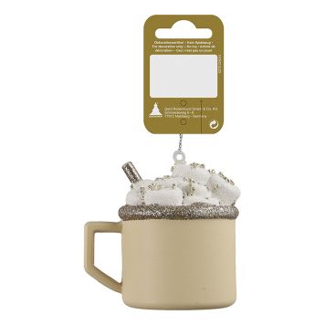 Jólatrésskraut bolli með rjóma 8x6x7 cm brúnn með glimmeri