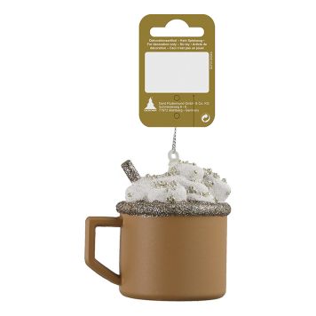 Jólatrésskraut bolli með rjóma 8x6x7 cm ljósbrúnn með glimmeri