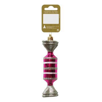 Jólatrésskraut karamella 11 cm bleik og hvít