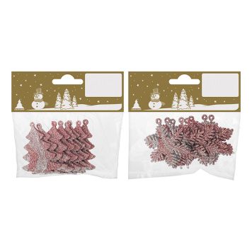 Jólatrésskraut tré eða snjókorn 6stk bleikt Geroma