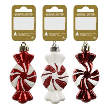 Jólatrésskraut brjóstsykur plast 7 cm rautt og hvítt 1 stk