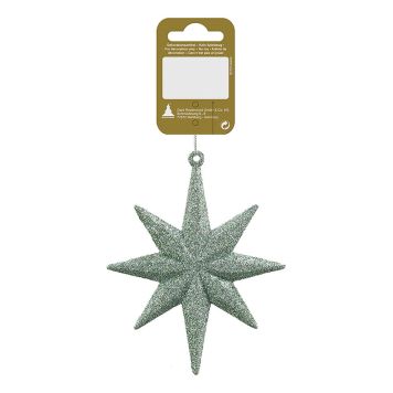 Jólatrésskraut stjarna plast 10x13 cm græn með glimmer