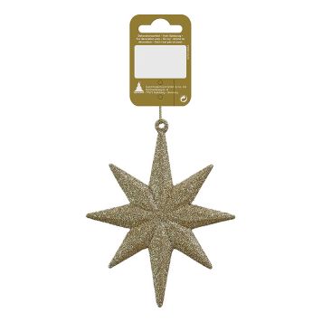 Jólatrésskraut stjarna plast 10x13 cm gyllt með glimmer