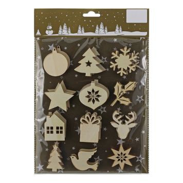 Jólaskraut með lími 36stk timbur Geroma