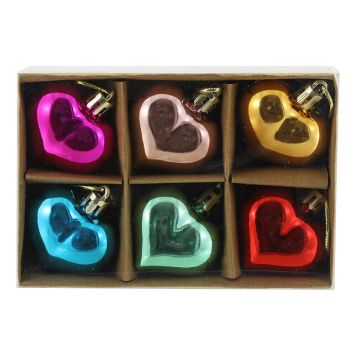 Jólakúlur hjartalaga gler Ø4 cm margir litir 6 stk