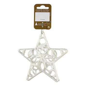 Jólatrésskraut stjarna plast 13x13 cm hvít með glimmer