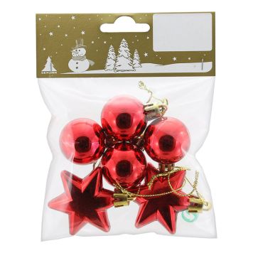 Jólakúlur plast 3-4 cm 6 stk rauðar