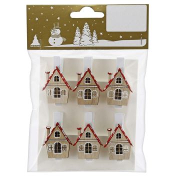 Jólahús á klemmu 6stk Geroma