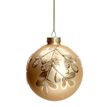 Jólakúla Ø8 cm gler gyllt með laufum