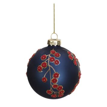 Jólakúla Ø8 cm gler blá með blómum