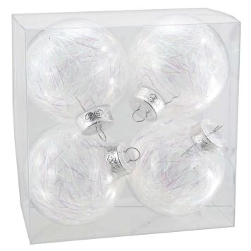 Jólakúlur Ø8 cm 4 stk plast hvítar glitrandi