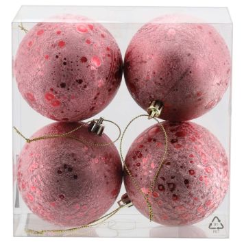 Jólakúlur Ø8 cm 4 stk bleikar plast