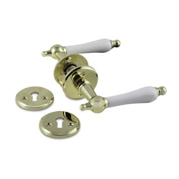 Hurðarhúnn Husmand Jasa messing með hvítu postulíni