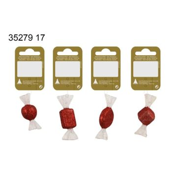 Jólatrésskraut karamella plast 6 cm rautt 1 stk