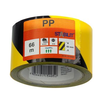 Límband varúðar 60 mm x 66 m svart og gult