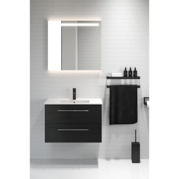 Baðinnrétting með LED spegli 75cm svart