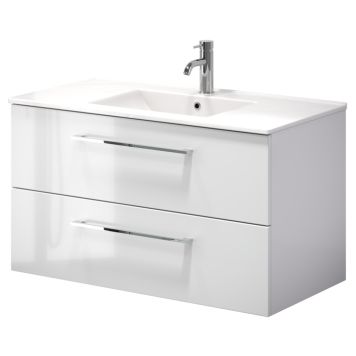 Baðinnrétting með handlaug 90 cm Camden hvít háglans