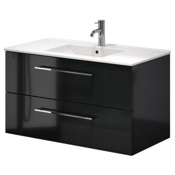 Baðinnrétting með handlaug 90 cm Camden svart háglans