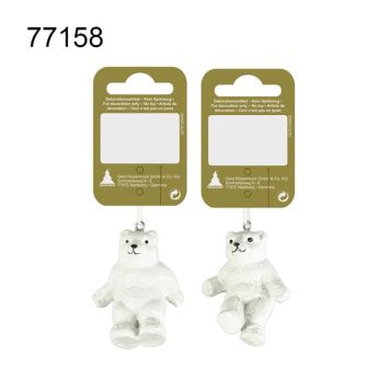 Jólatrésskraut ísbjörn plast 6 cm hvítt 1 stk