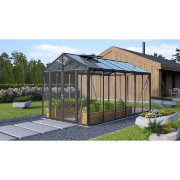 Gróðurhús Poseidon 11,9 m² svart 3 mm hert gler og polyþak