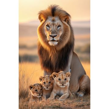 Hljóðvistarmynd ljón með hvolpa 800x1220x20 mm InEx