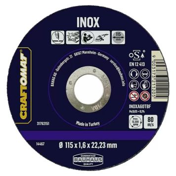 Skurðarskífa 115mm Craftomat ryðfrítt stál